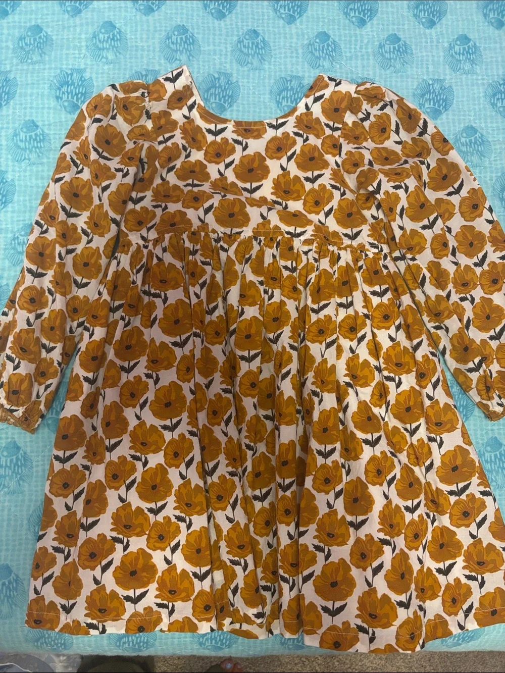 Pink Chicken Mustard Floral Long-Sleeve Kids Dress